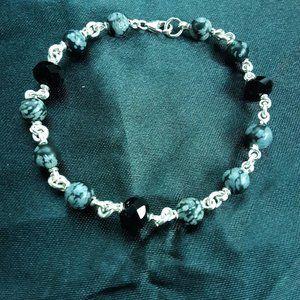 925 sterling silver snowflake obsidian swarovski crystal bracelet